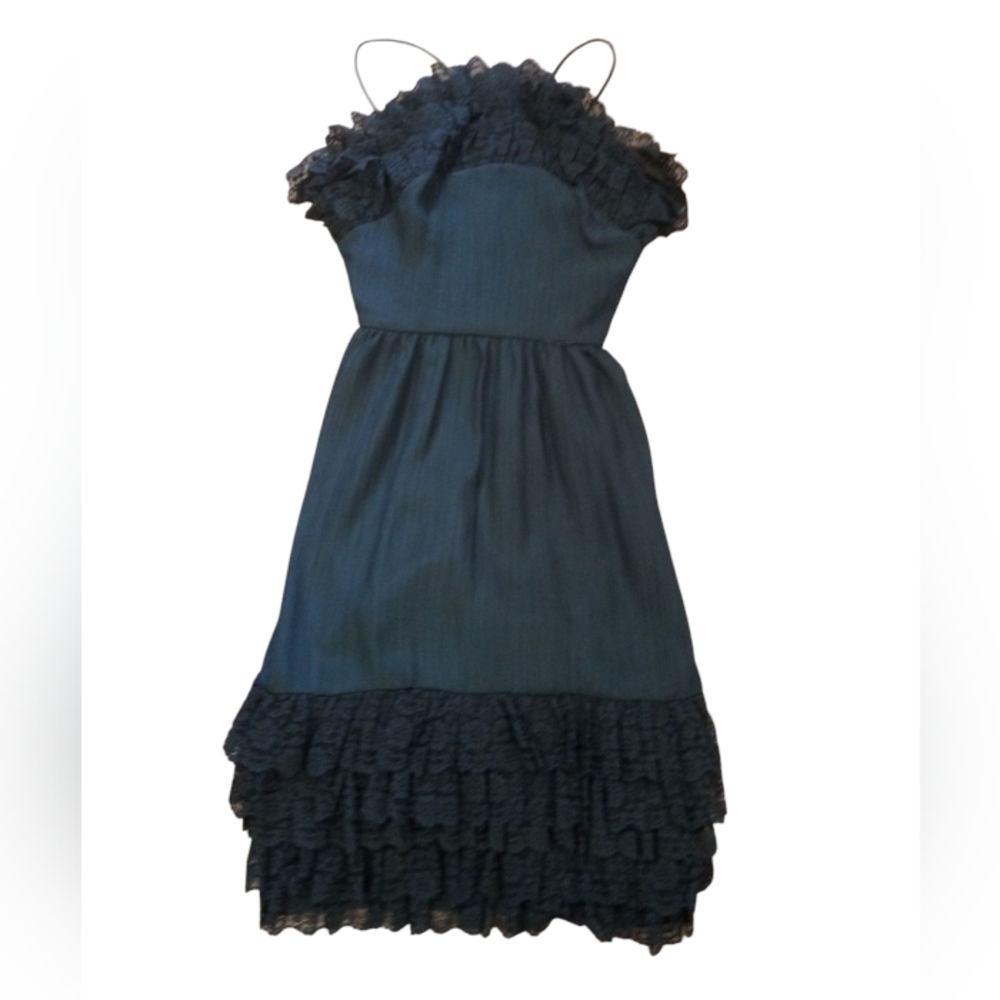 Vintage Black Ruffled Lace  Dress
